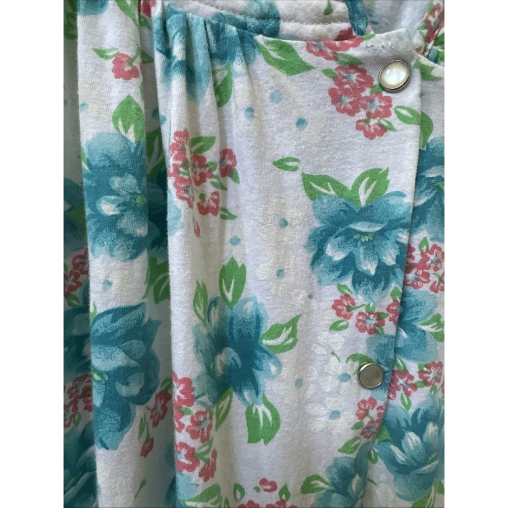 VTG Moon Dance SZ L Pearl Snap Housecoat Pocket Blue Floral Granny Core Retro - Picture 2 of 10
